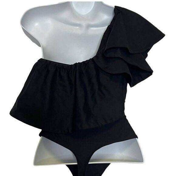 Alix NYC bodysuit revolve moore black ruffle one shoulder size XS - Picture 2 of 9